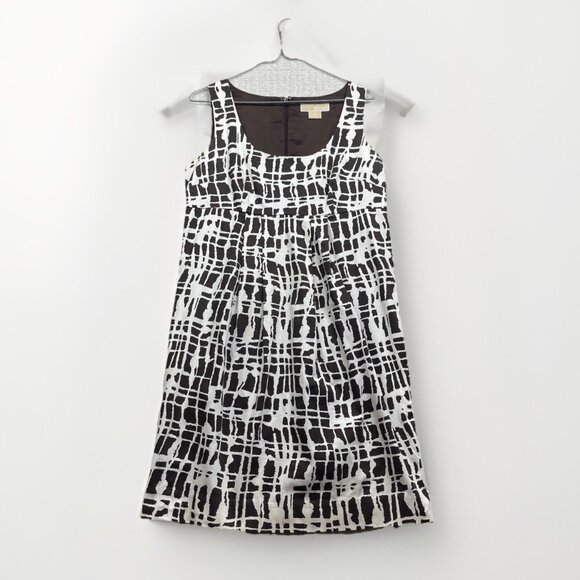 Michael Michael Kors Brown Abstract Geometric AOP Dress Women's Size 10 Read - Picture 1 of 16